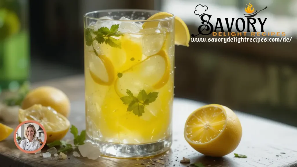 Erfrischender Limoncello Spritz Cocktail mit Zitronenscheibe und Eiswürfeln in einem Weinglas