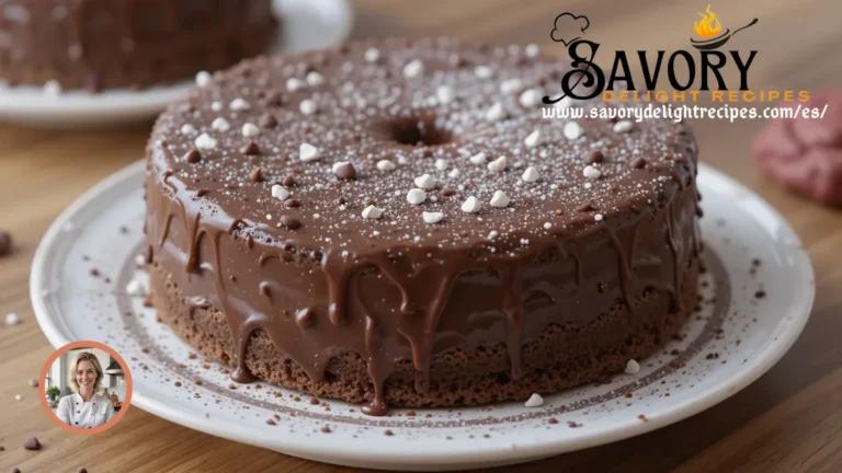 Delicious pastel de chocolate topped with rich chocolate ganache and garnished with fresh berries.