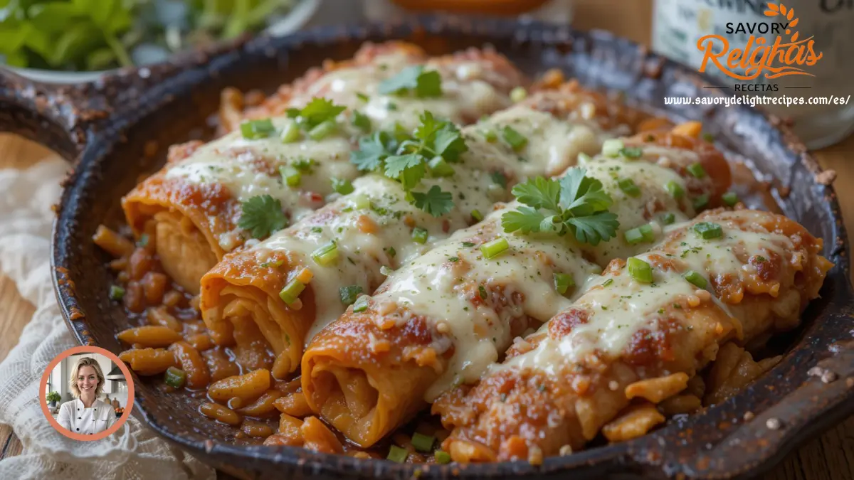 recetas 4 Deliciosas enchiladas suizas con salsa cremosa y queso derretido.
