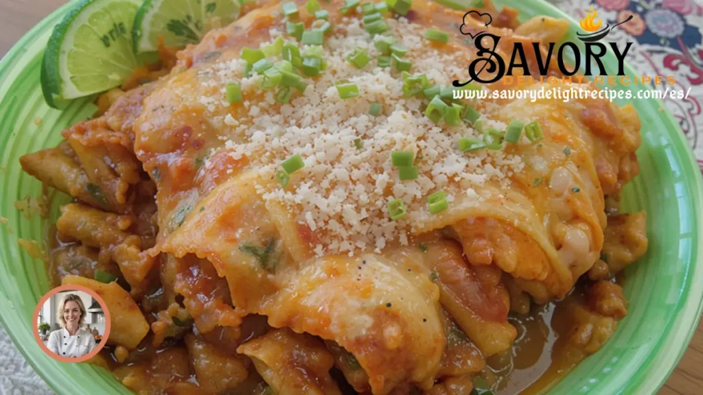 Un plato de enchiladas potosinas servidas con guarniciones tradicionales como frijoles refritos, ensalada y crema, todo dispuesto en un colorido plato artesanal mexicano.