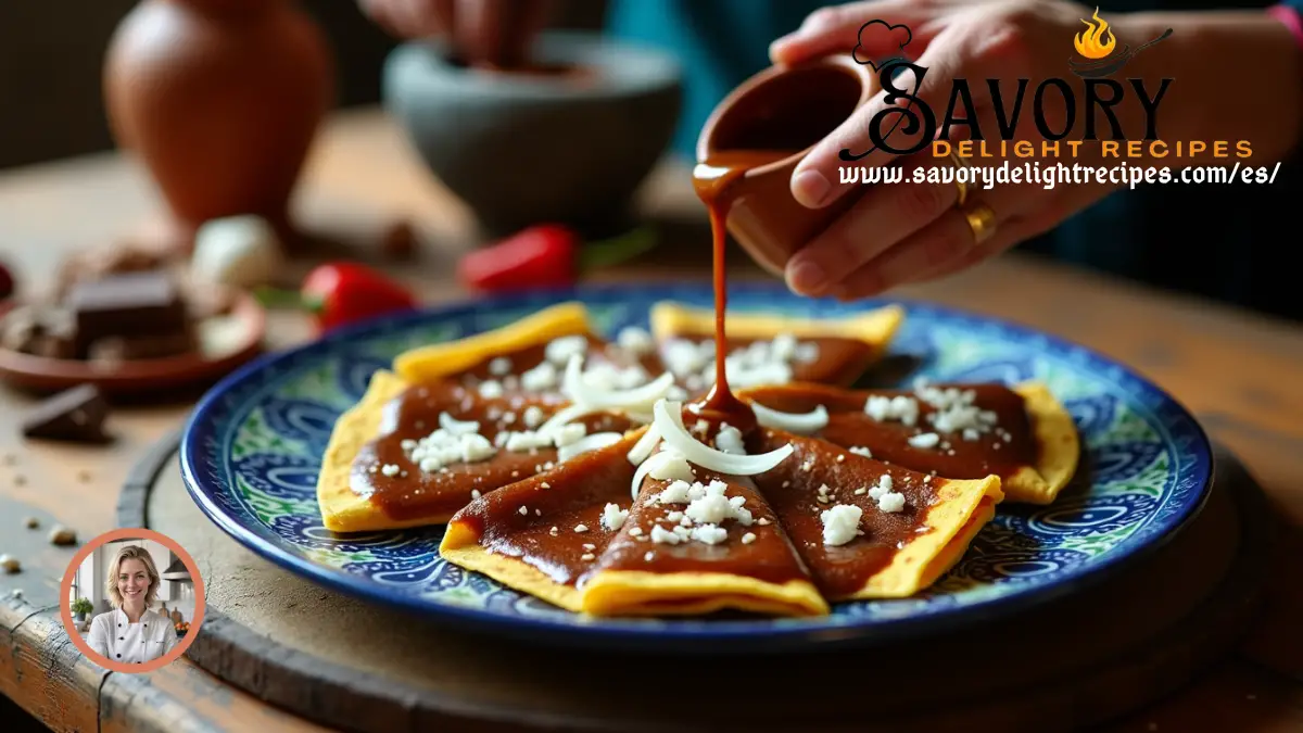 recetas 7 Un plato de enmoladas servidas con queso fresco, crema y cebolla, acompañado de arroz rojo.