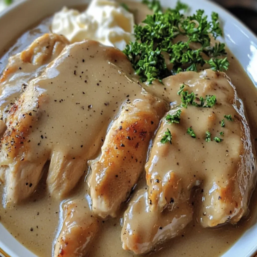 Learn how to make the best, easiest Crockpot Chicken and Gravy! This creamy, comforting recipe is perfect for busy weeknights. Simple, delicious, & healthy!