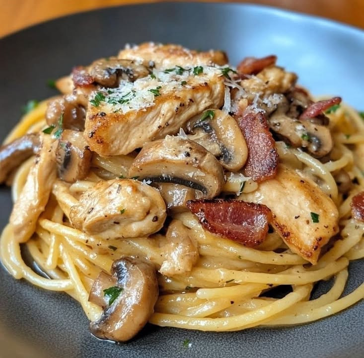 Elevate your meal with Easy Bacon Chicken Mushroom Pasta with easy steps and flavor tips Try