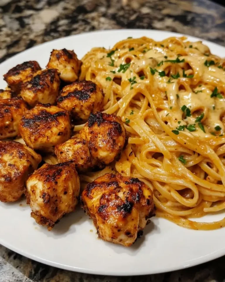 Craving bold flavor? Sink your teeth into these Cajun Chicken Bites with Garlic Parmesan Linguine! This easy recipe is a weeknight win. Discover now!