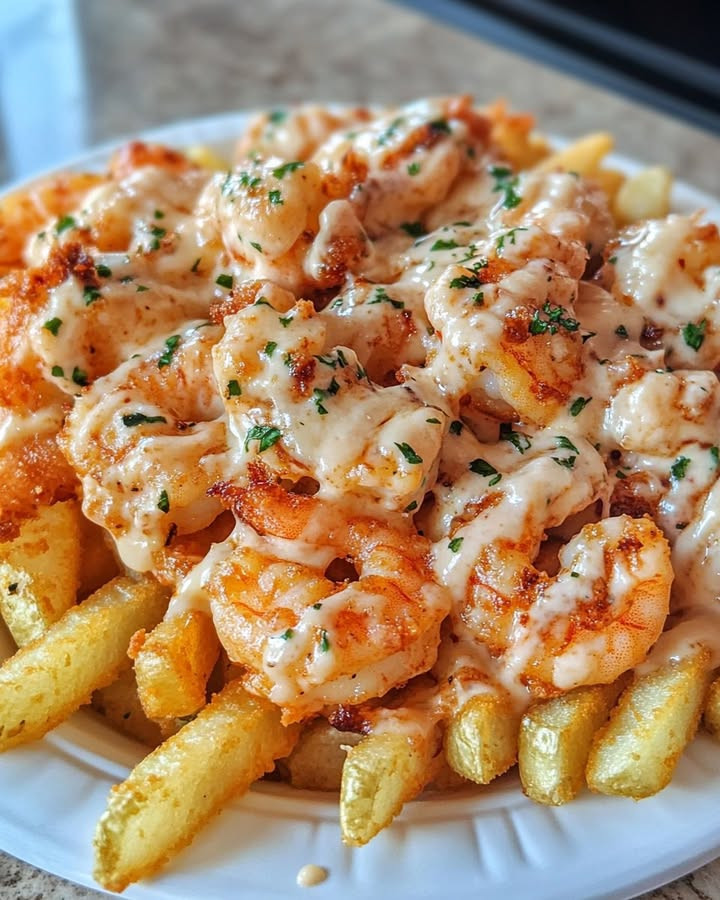 Snack hack? Why Cajun Shrimp Alfredo Fries Rock Game Day Snacks tops fries with shrimp and alfredo sauce—Try.
