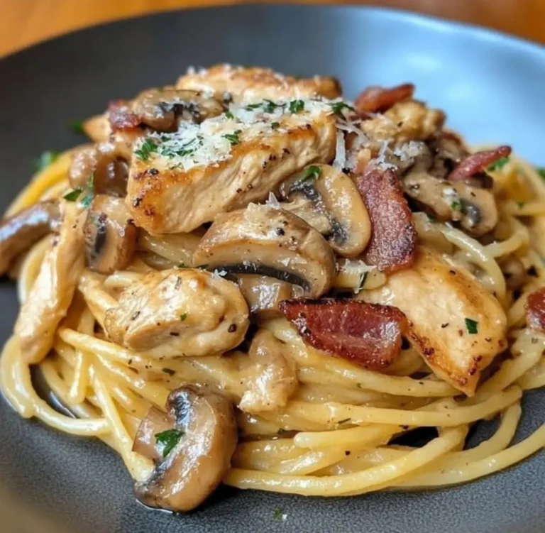 Craving Creamy Bacon Chicken Mushroom Pasta? This 5-step recipe is quick, easy, and delicious! Learn how to make it tonight.