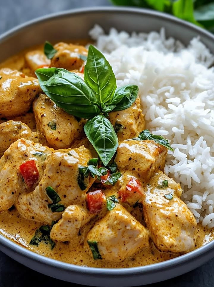 Travel flavors? How Creamy Coconut Basil Chicken over Rice Transports You infuses coconut basil into tender chicken—Try.