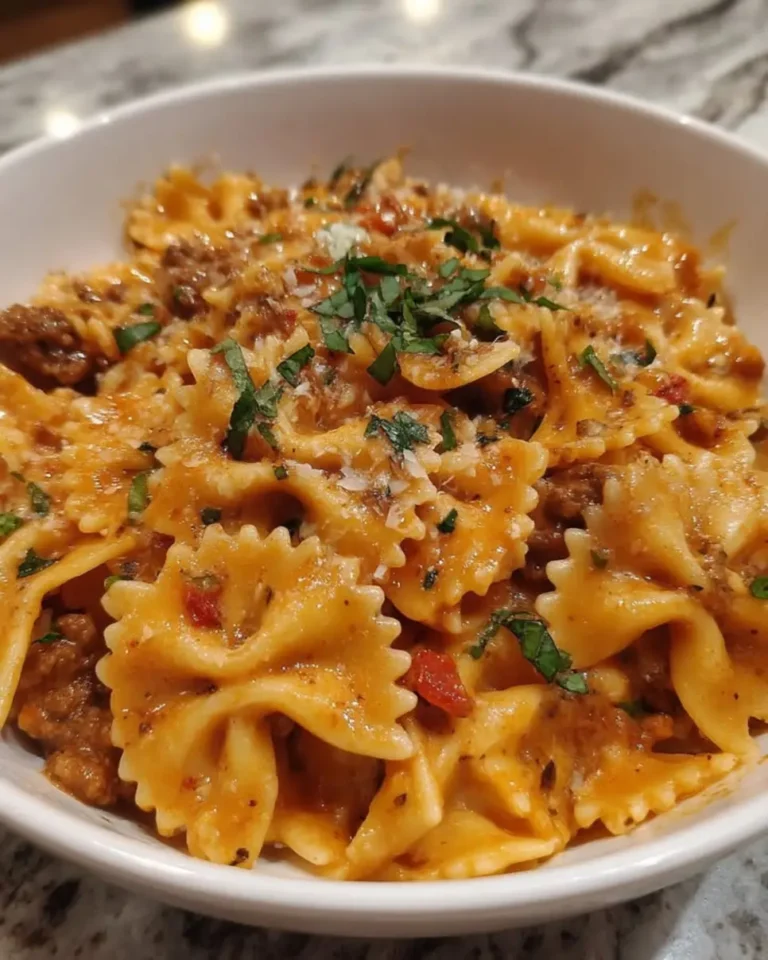 Craving comfort food? Make Creamy Tomato Basil Beef Bowtie Pasta in 5 easy steps! Learn this simple recipe now.