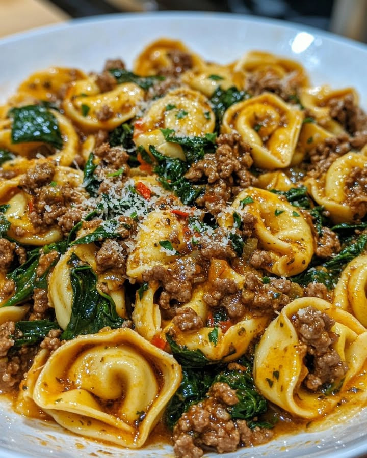 Savor Easy Garlic Butter Tortellini with Ground Beef and Spinach with easy steps and flavor tips Try