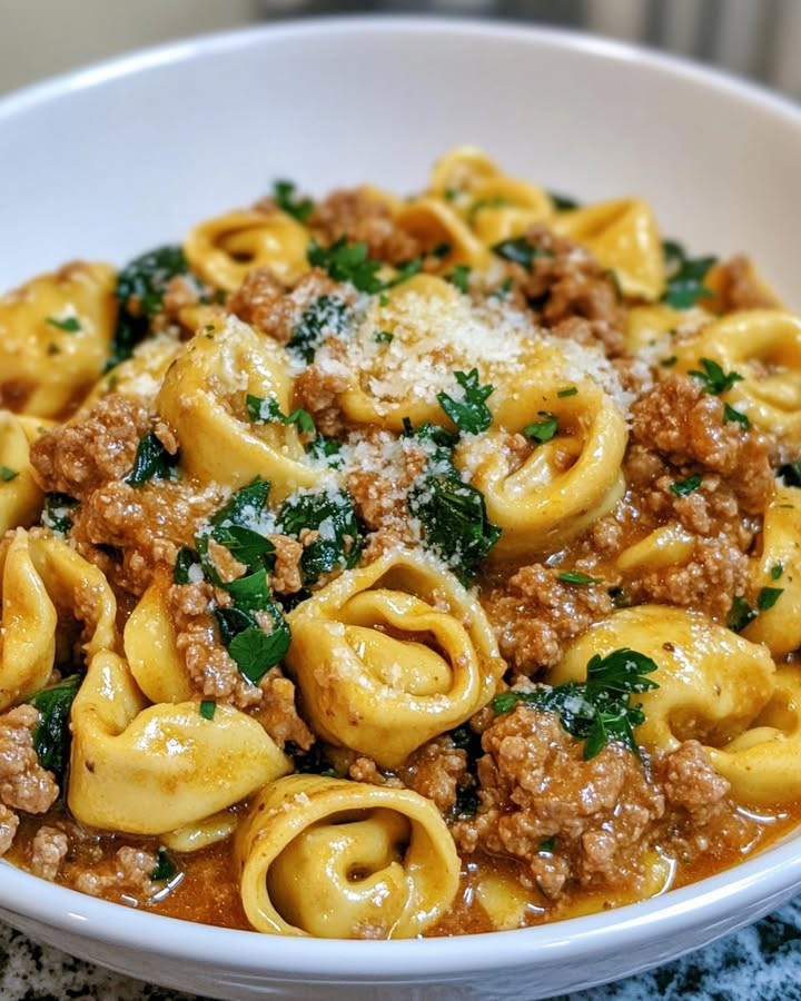 Healthy swap? How Garlic Butter Tortellini with Turkey & Spinach Satisfies swaps turkey for pasta—Try.