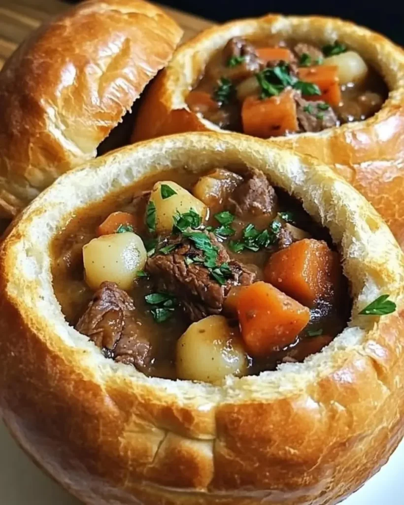 Craving comfort food? Make Rustic Beef Stew in Bread Bowls in just 5 steps! Get this easy recipe + tips for a hearty, delicious meal. Discover now!