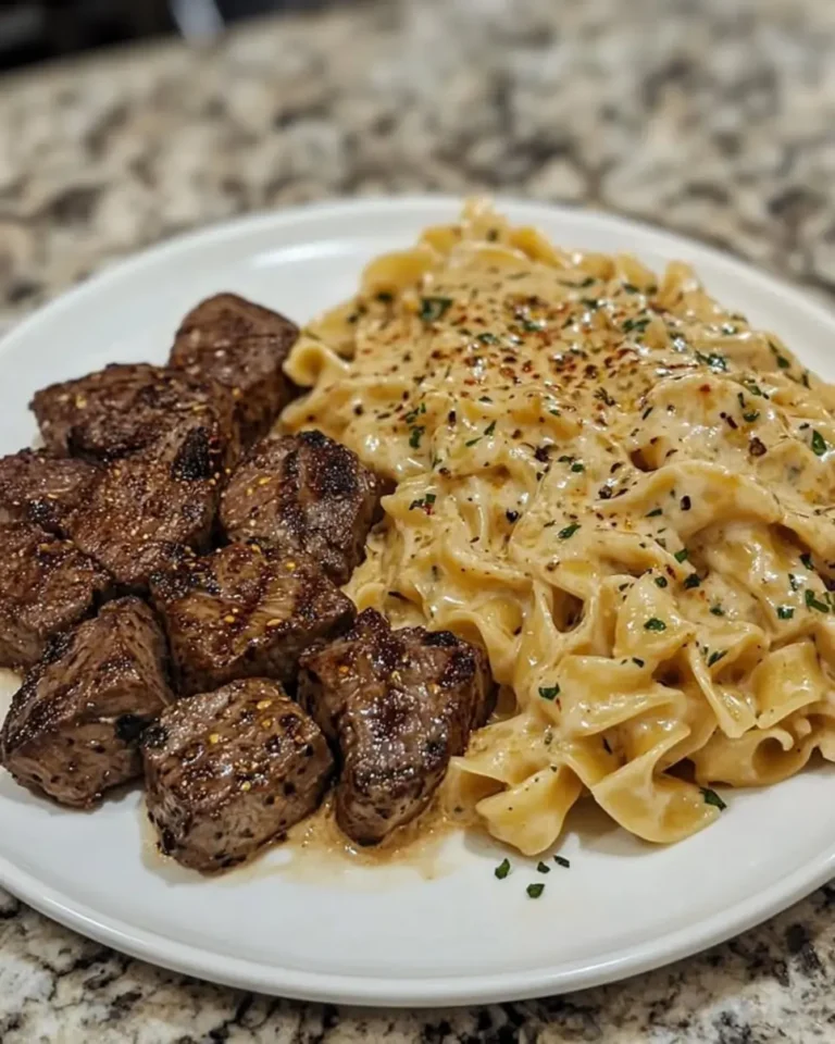 Craving comfort food fast? Make Steak Bites with Cheesy Garlic Butter Noodles in 3 easy steps! Learn this simple recipe now.