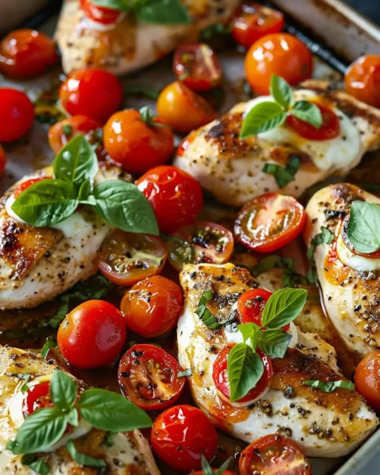 Want easy Baked Caprese Chicken with Cherry Tomatoes? Try our 3-step recipe for a quick & delicious dish! Discover how!