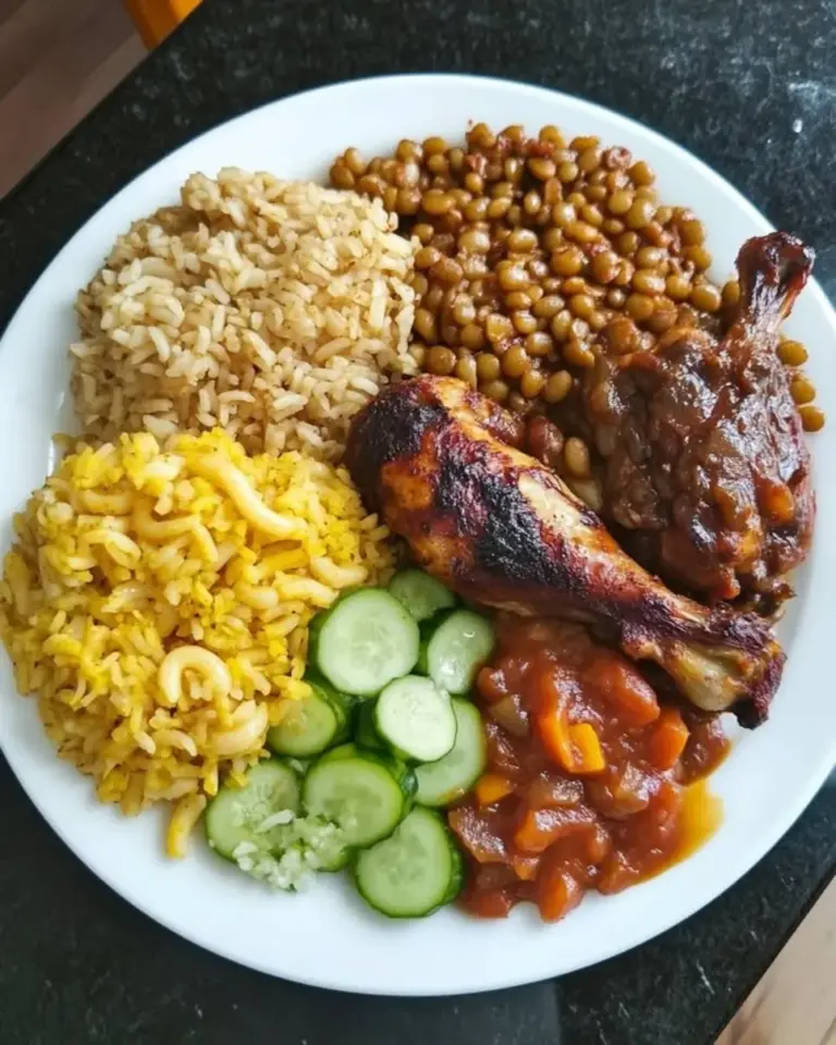 Baked Chicken with Lentils and Rice