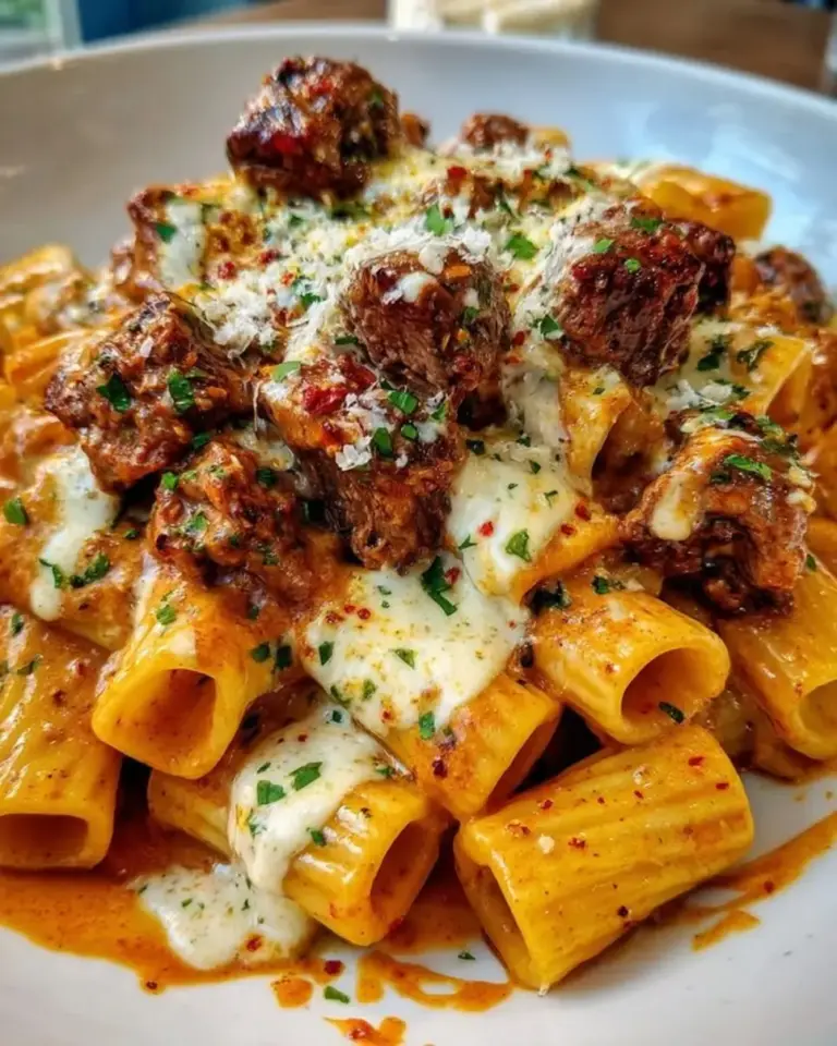 Cajun Garlic Butter Beef Rigatoni Alfredo