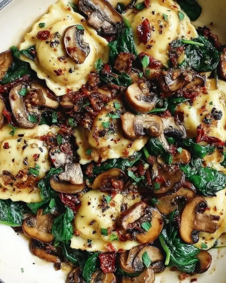 Cheese Ravioli with Spinach and Mushrooms