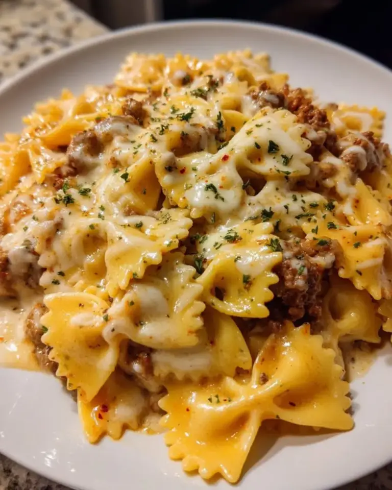 Cheesy Beef Bowtie Pasta with Velveeta Sauce