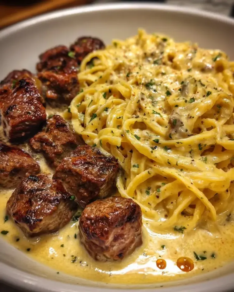 Cheesy Garlic Butter Beef Linguine