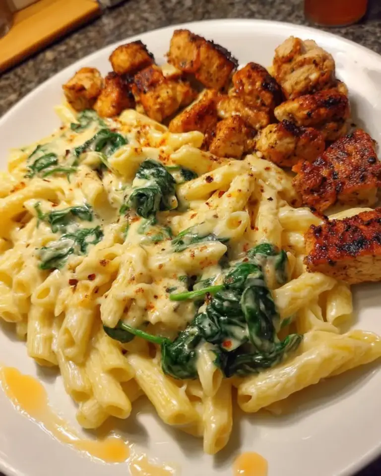 Cheesy Penne Alfredo with Garlic Chicken