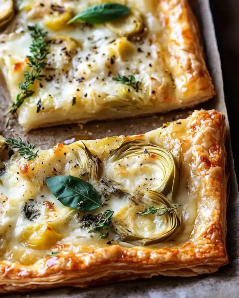 Cheesy Puff Pastry with Artichokes Herbs