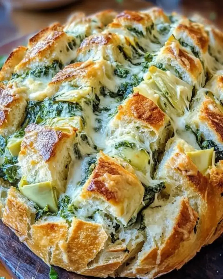 Cheesy Spinach Artichoke Pull Apart Sourdough Bread