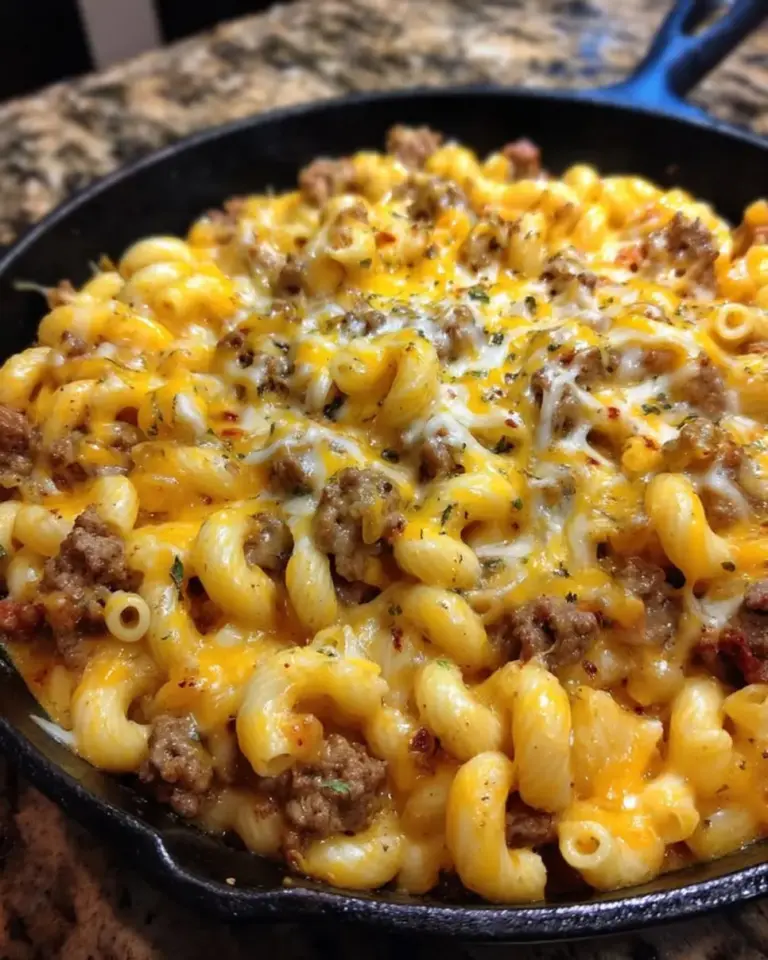 Cheesy Velveeta Beef Pasta Skillet