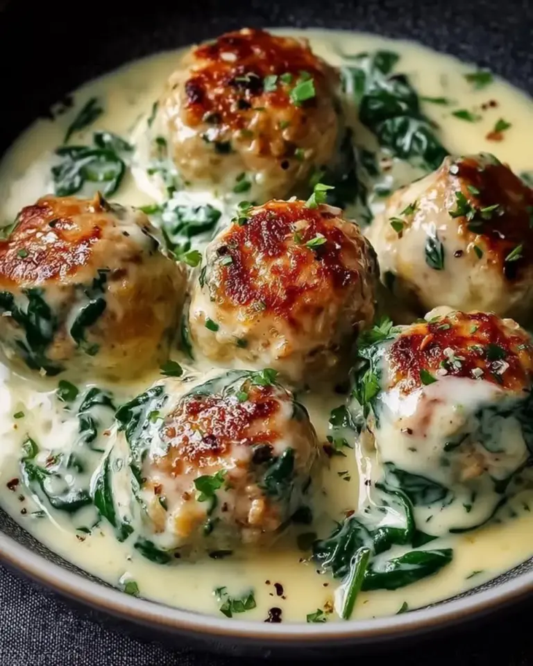 Chicken Ricotta Meatballs with Spinach Alfredo