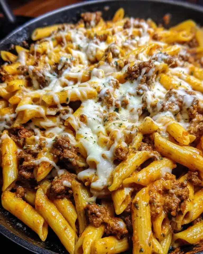 Creamy Beef and Garlic Penne Pasta