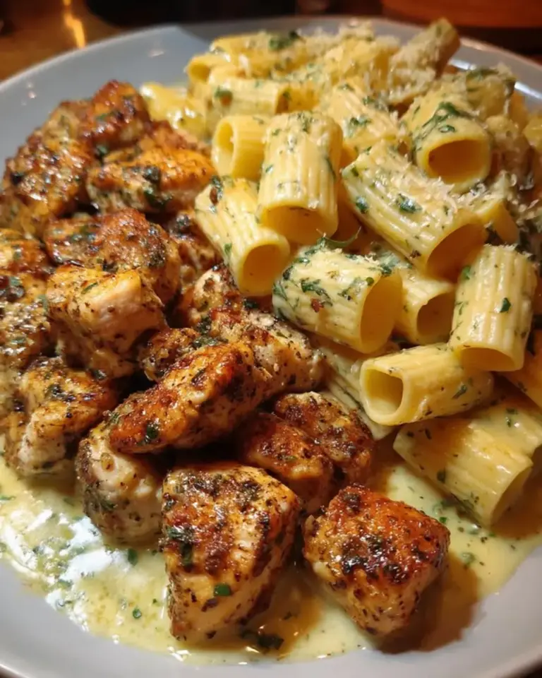 Creamy Garlic Chicken Bites Parmesan Rigatoni