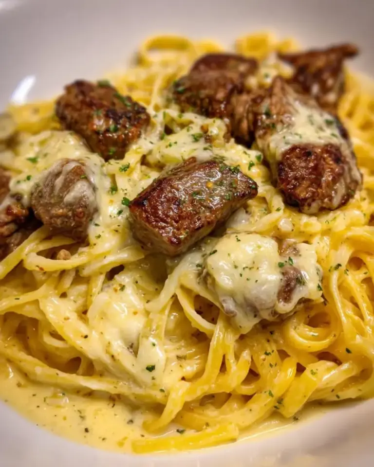 Creamy Garlic Linguine with Beef Bites