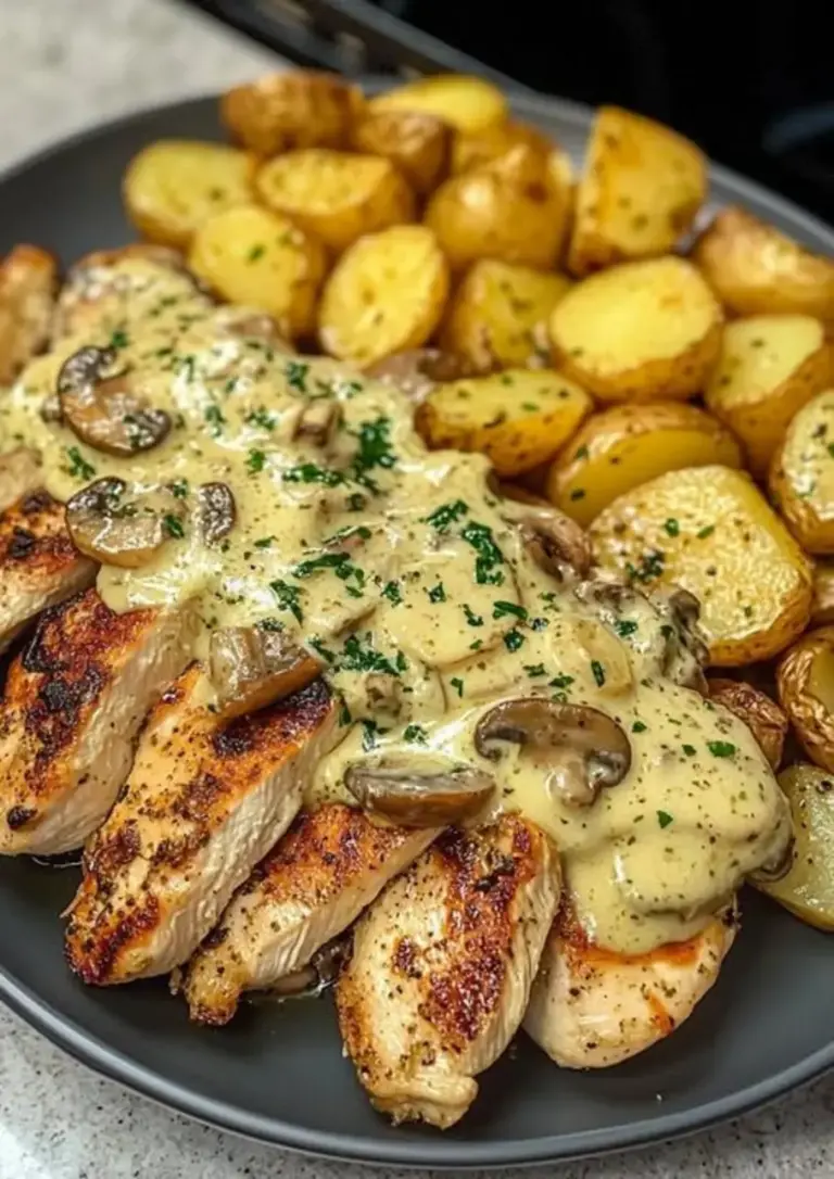 Creamy Garlic Mushroom Alfredo Chicken Potatoes