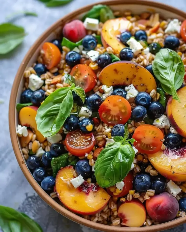 Farro Salad with Peaches and Blueberries