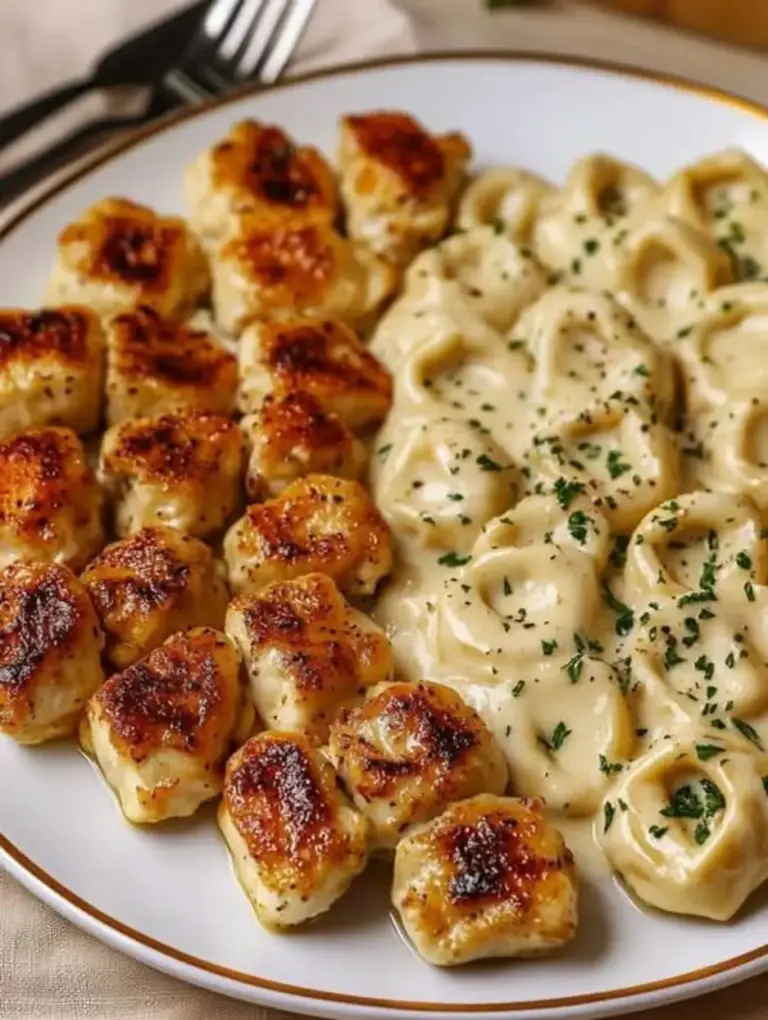 Garlic Butter Chicken Bites Alfredo Tortellini
