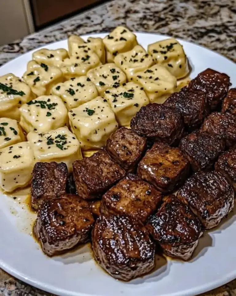 Garlic Butter Steak Bites Alfredo Tortellini