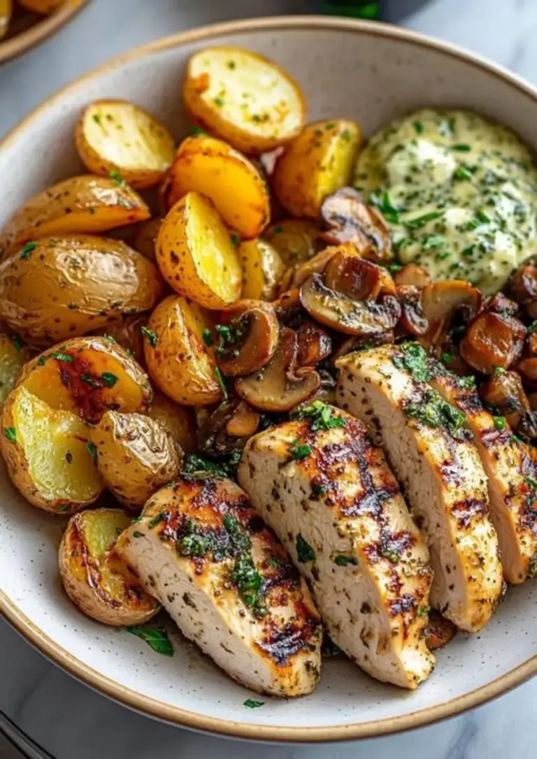 Greek Garlic Chicken Bowl Tahini Pesto