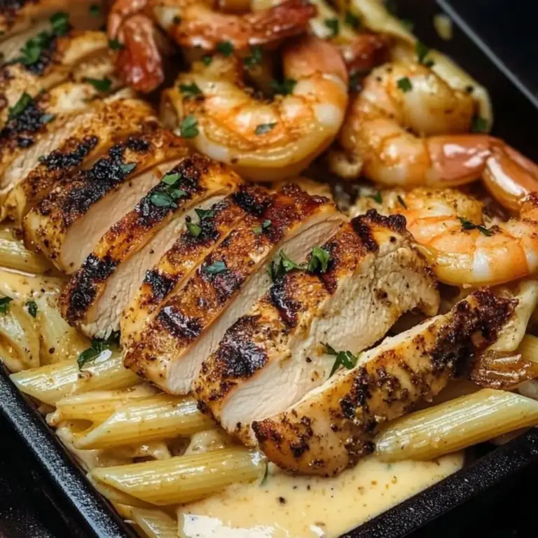 Grilled Chicken Shrimp Penne Creamy Sauce