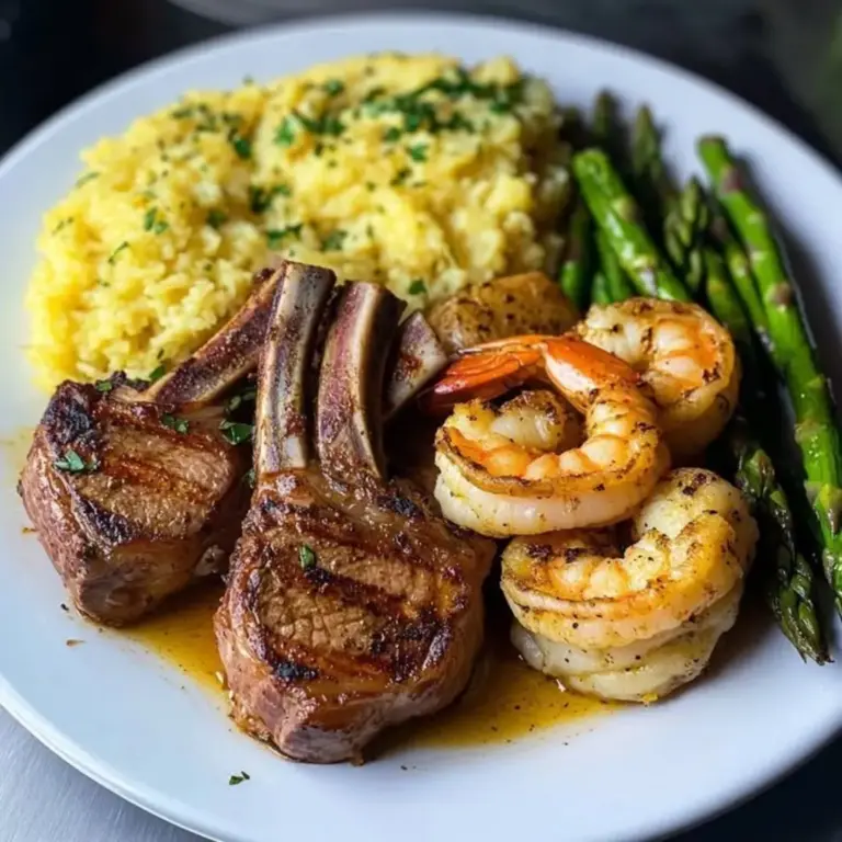 Grilled Lamb Chops with Shrimp and Rice