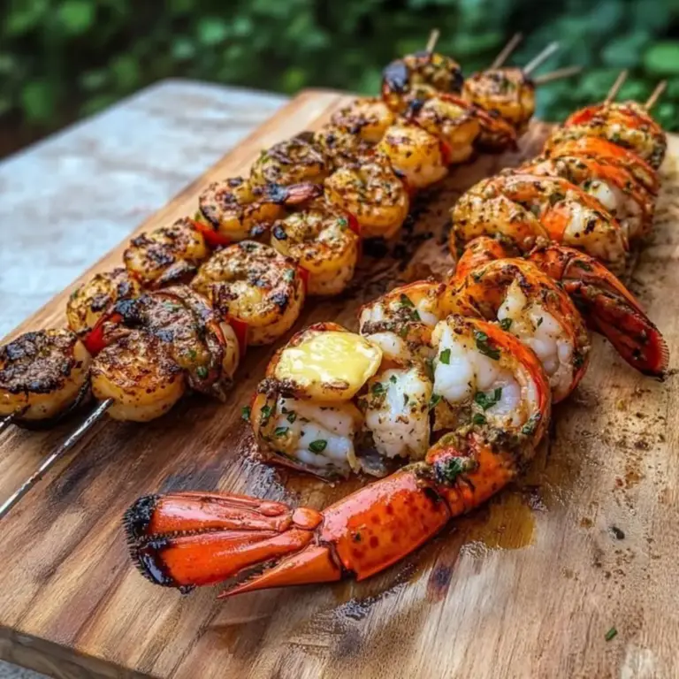 Grilled Lobster Tails and Shrimp Skewers