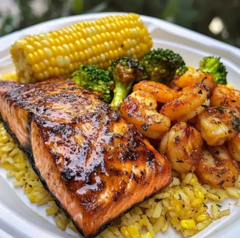 Honey Bourbon Glazed Salmon with Shrimp