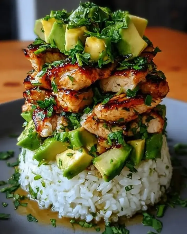 Honey Lime Chicken Avocado Rice Stack