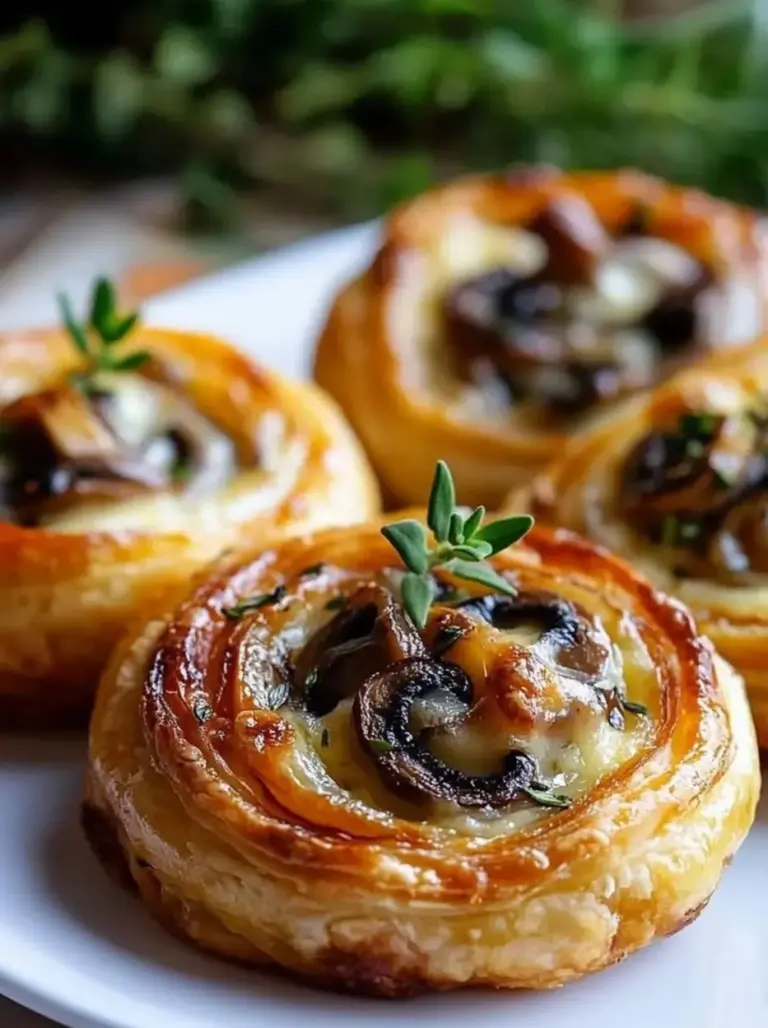 Mushroom Mozzarella Thyme Puff Pastry Swirls: 3 Easy Steps