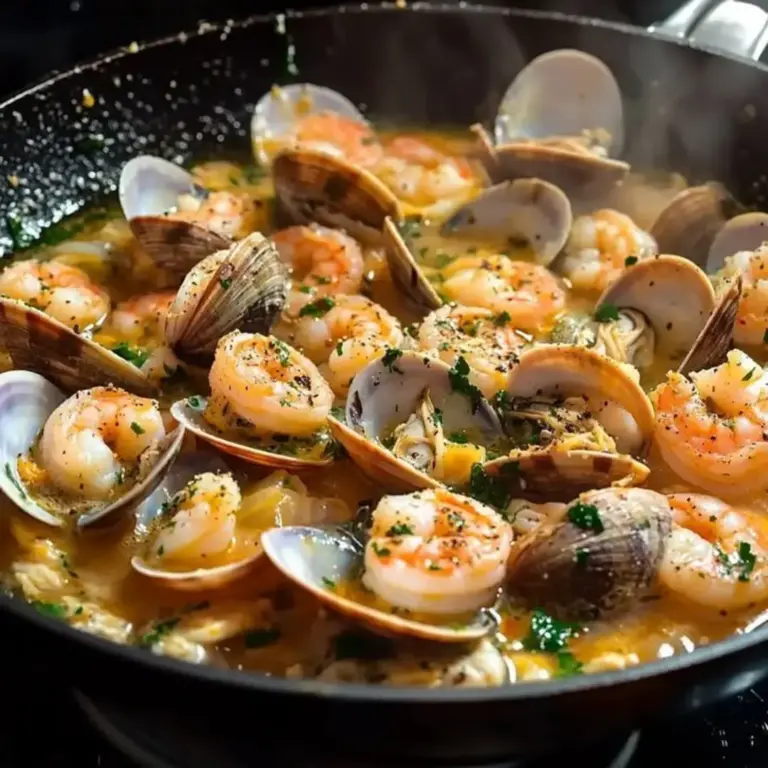 Seafood in Garlic and White Wine Broth