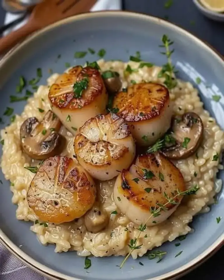 Seared Scallops Creamy Mushroom Risotto