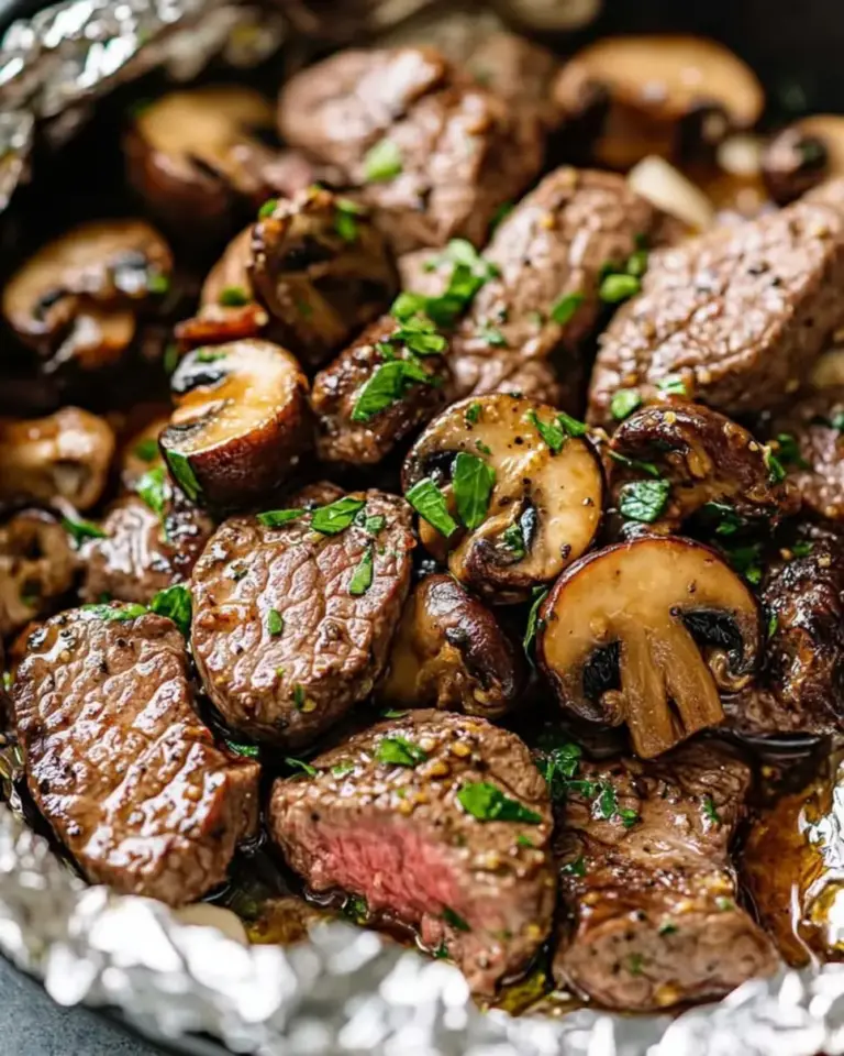 Steak Mushroom Foil Packets with Garlic