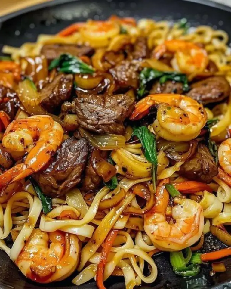 Steak and Shrimp Stir Fried Noodles
